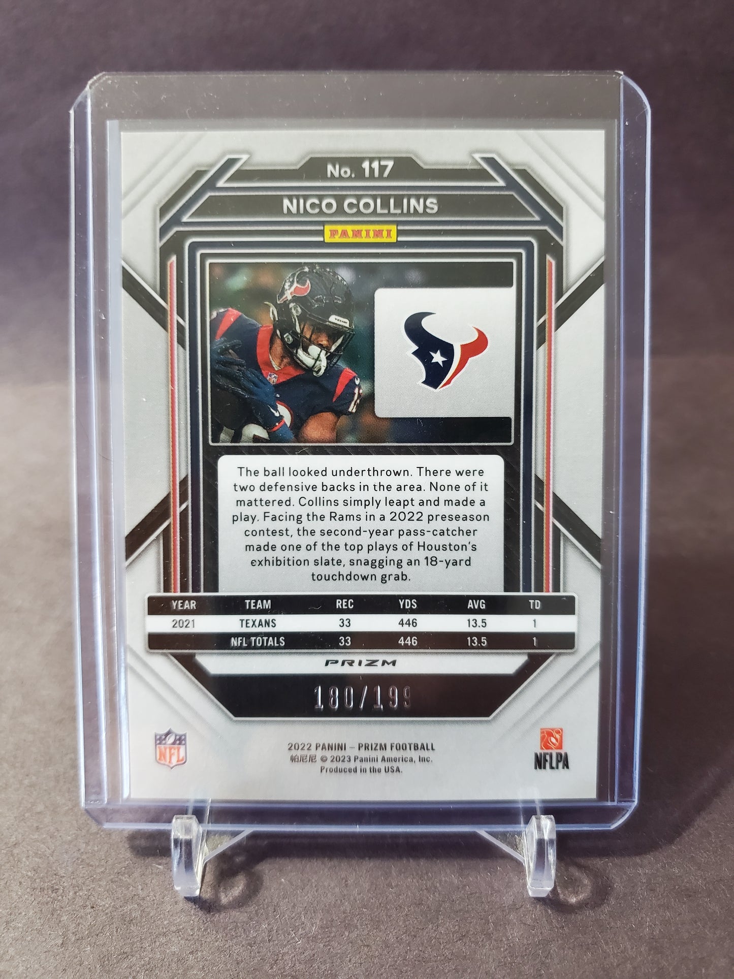 2022 Panini Prizm Football Nico Collins Rookie #117 Light Blue Wave Parallel /199 Refractor