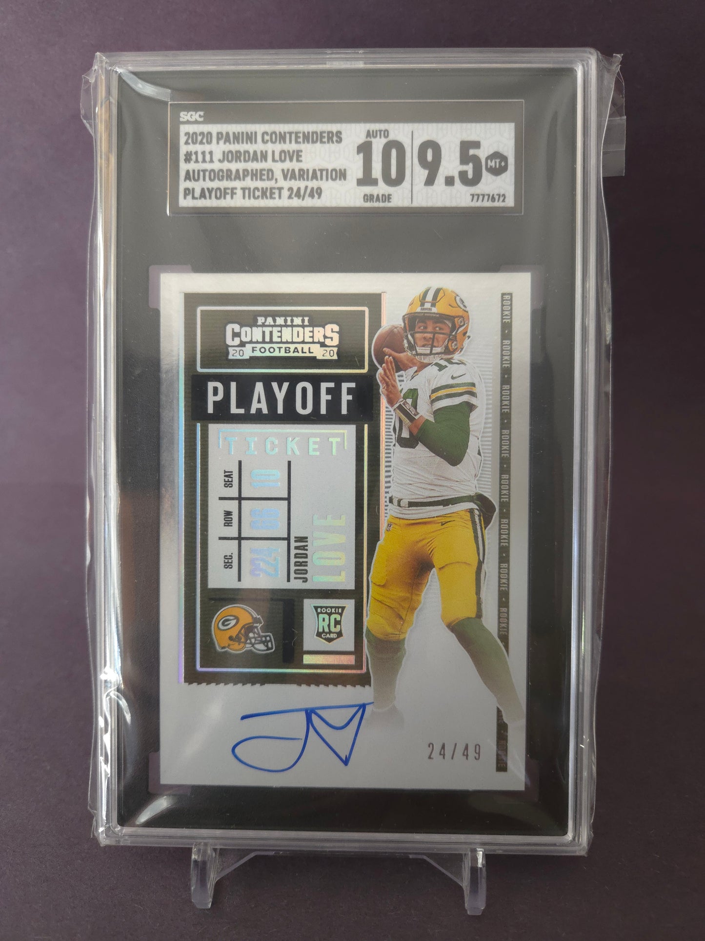 2020 Panini Contenders Jordan Love Rookie Auto #111 Playoff Ticket Variation 24/49 BGS 10/9.55